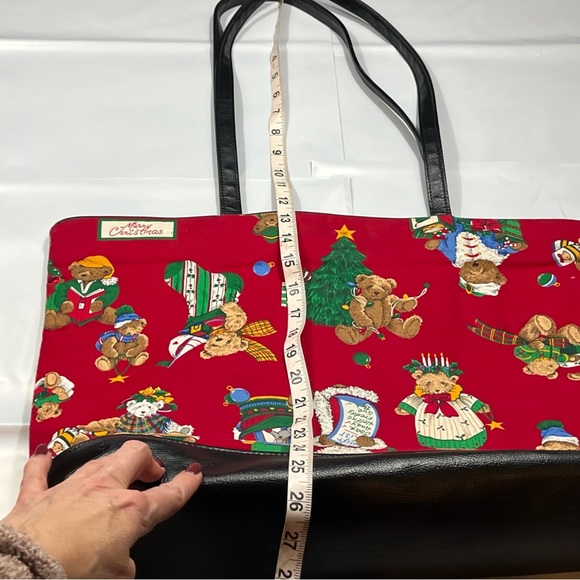 Christmas Teddy BEAR TOTE BAG RED Green cotton Tree gift Santa holiday 13”x19” - Picture 8 of 16